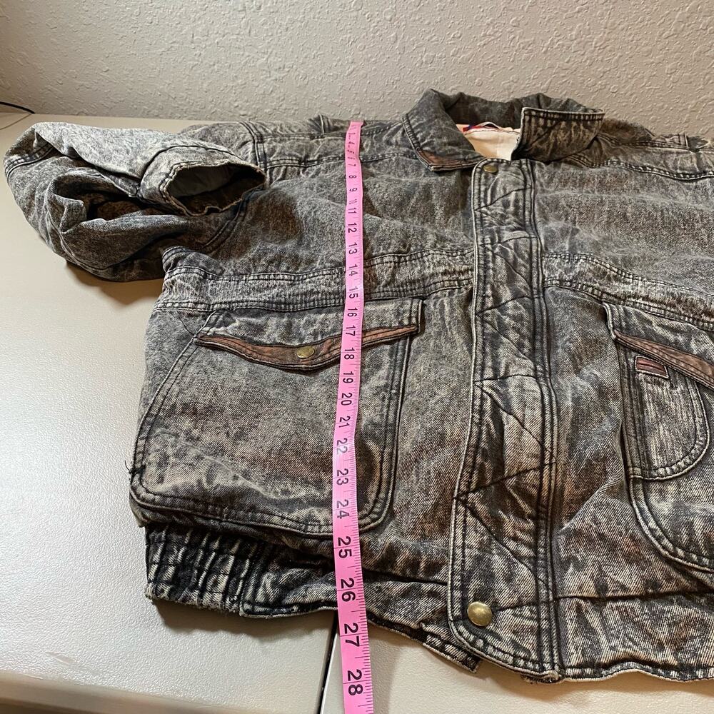 Vintage America Large Acid Wash Black Gray Cotton Leather Zip Winter Bomber - Picture 12 of 13